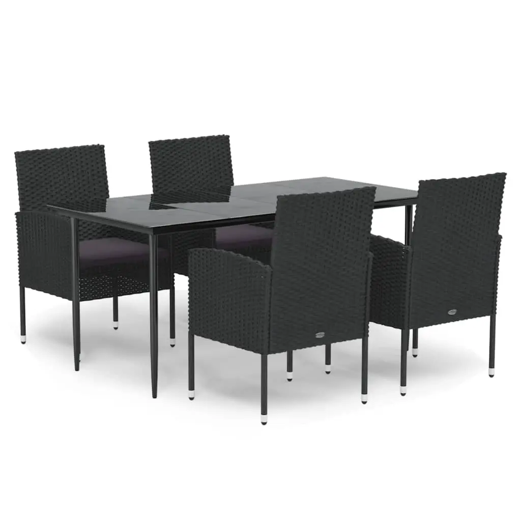 5 Piece Garden Dining Set with Cushions Black Poly Rattan 3156786 - Furniture