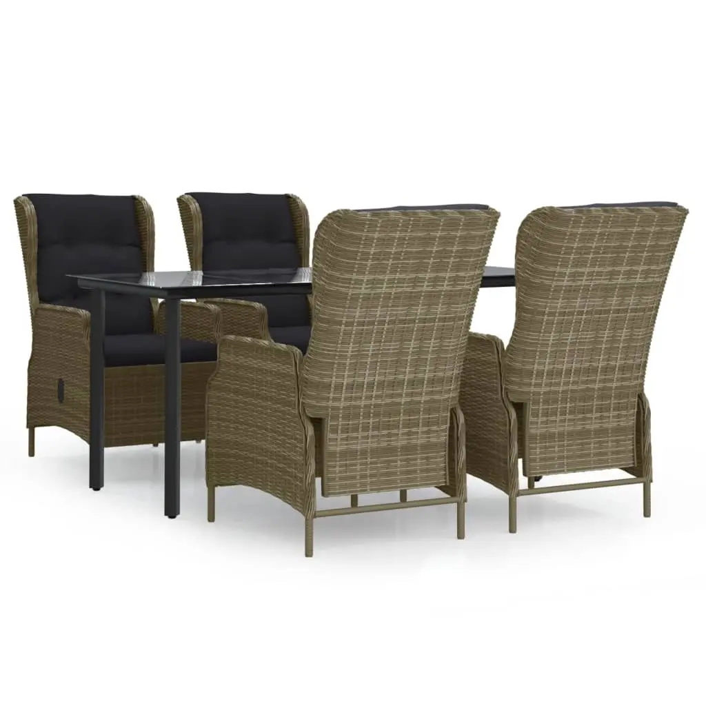 5 Piece Garden Dining Set Brown Poly Rattan 3156798 - Furniture