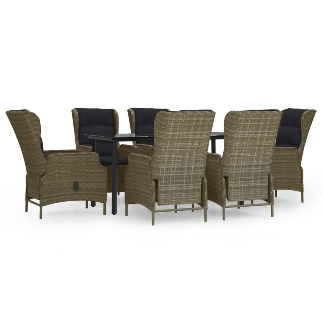 7 Piece Garden Dining Set Brown Poly Rattan 3156799 - Furniture