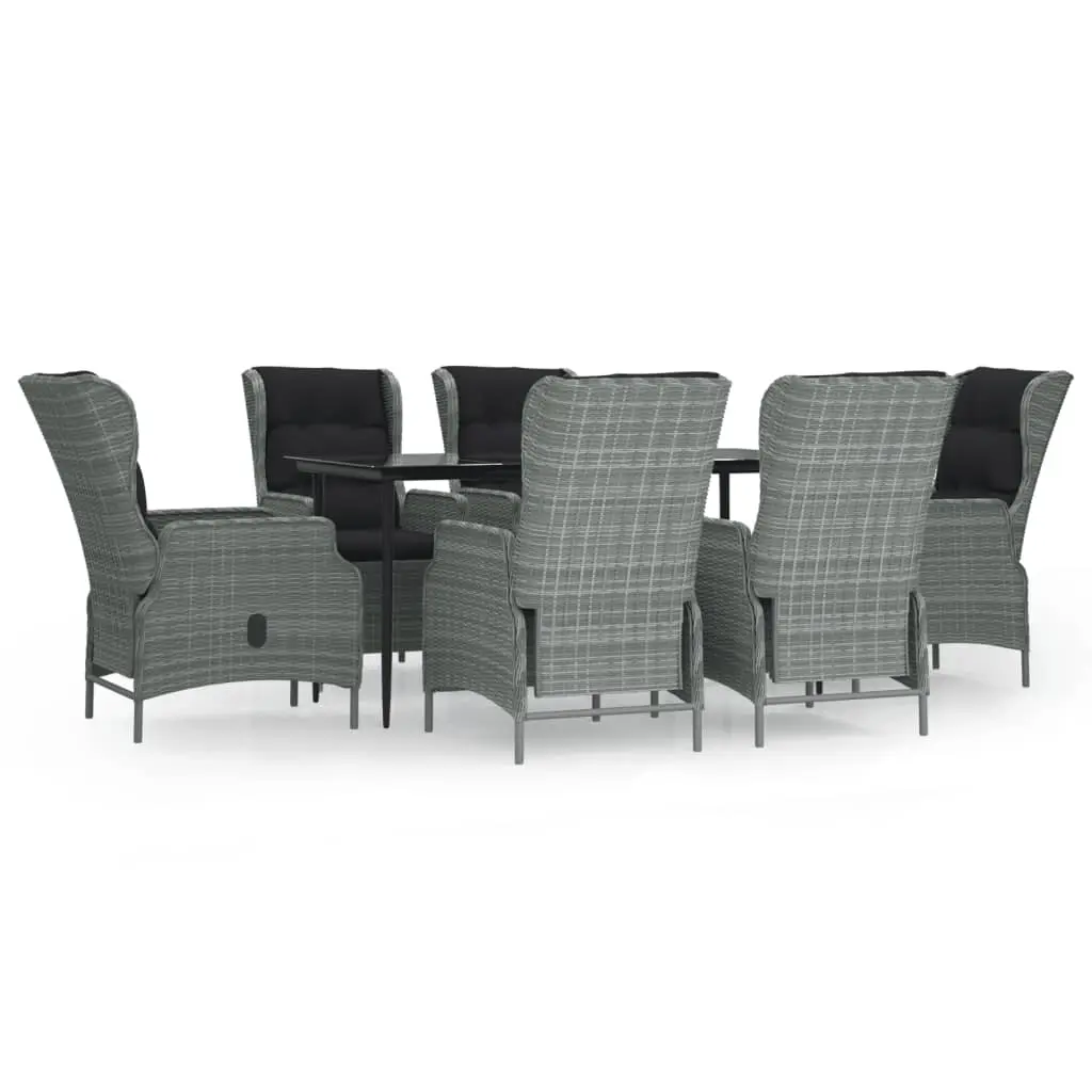 7 Piece Garden Dining Set Light Grey Poly Rattan 3156807 - Furniture