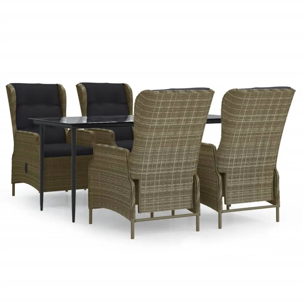 5 Piece Garden Dining Set Brown Poly Rattan 3156810 - Furniture