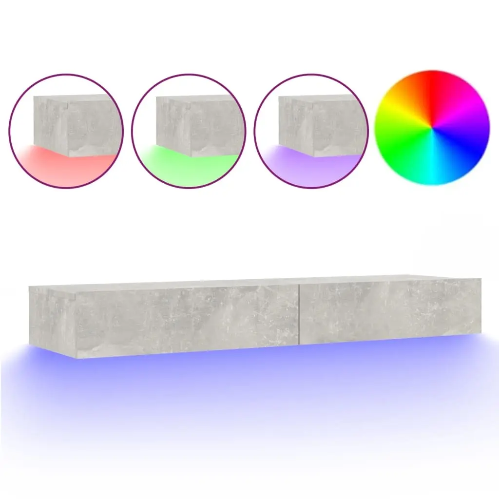TV Cabinet with LED Lights Concrete Grey 120x35x15.5 cm 832867 - Furniture