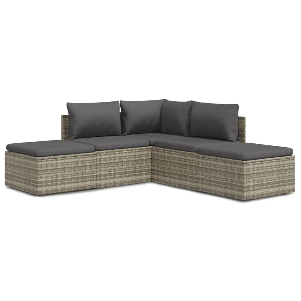 5 Piece Garden Lounge Set with Cushions Grey Poly Rattan 3157312 - Furniture