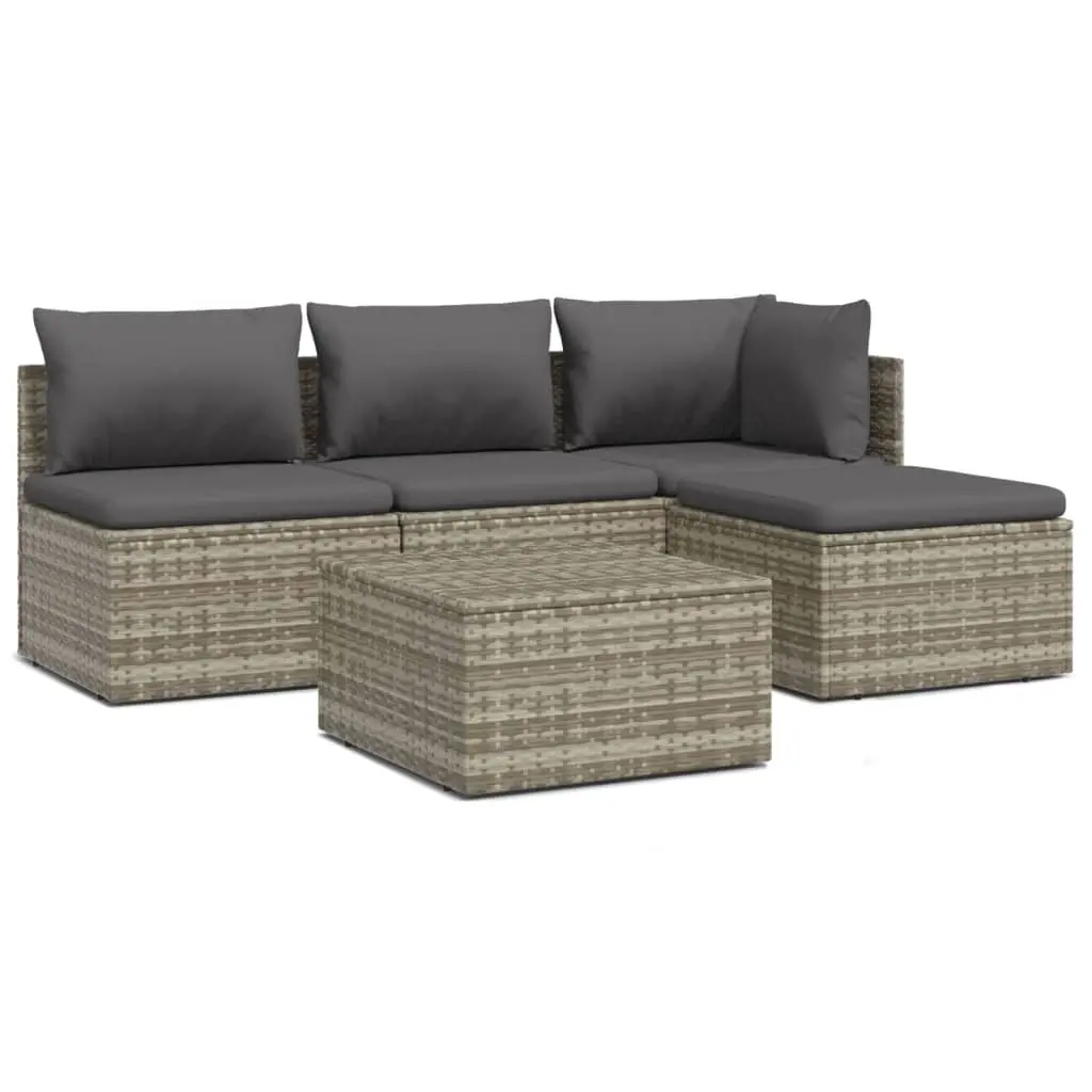 5 Piece Garden Lounge Set with Cushions Grey Poly Rattan 3157313 - Furniture