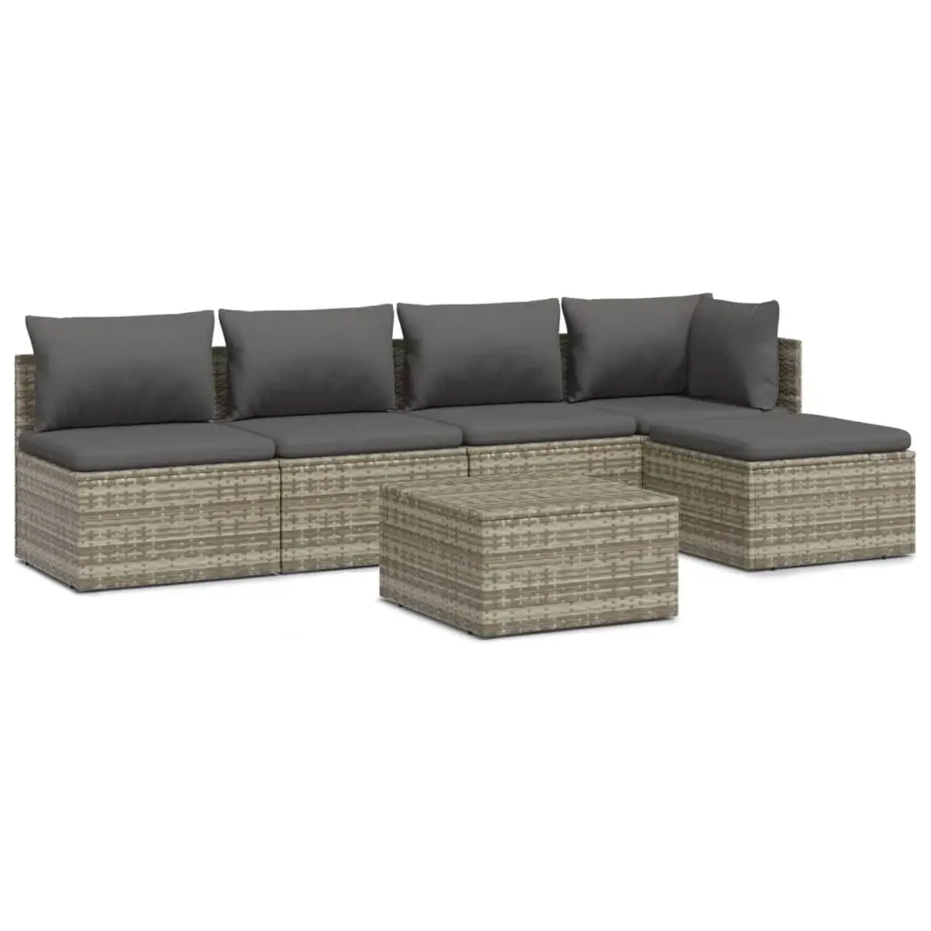 6 Piece Garden Lounge Set with Cushions Grey Poly Rattan 3157315 - Furniture