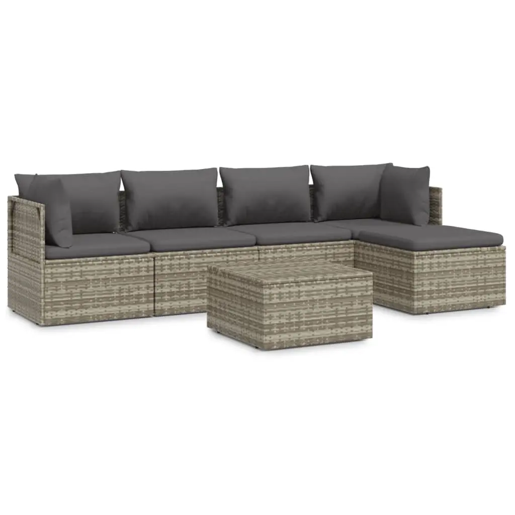 6 Piece Garden Lounge Set with Cushions Grey Poly Rattan 3157320 - Furniture