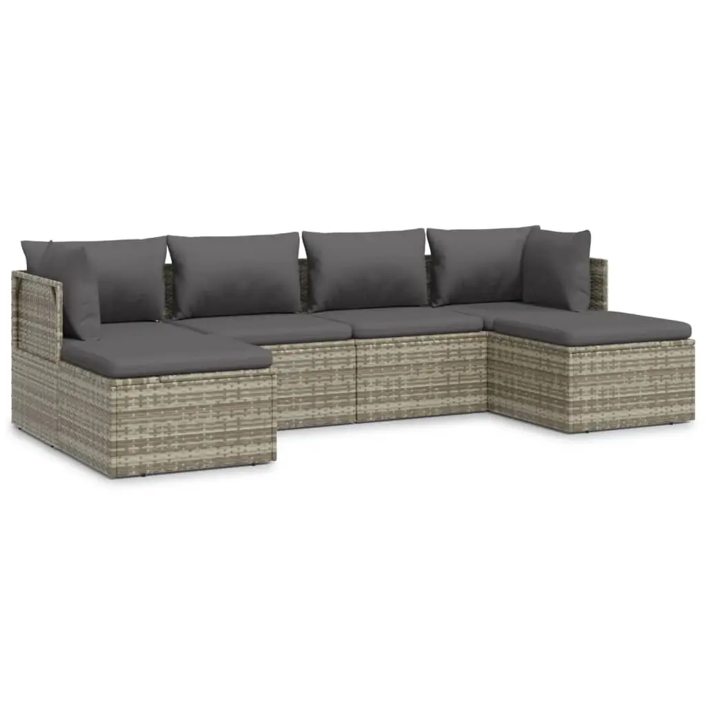6 Piece Garden Lounge Set with Cushions Grey Poly Rattan 3157321 - Furniture