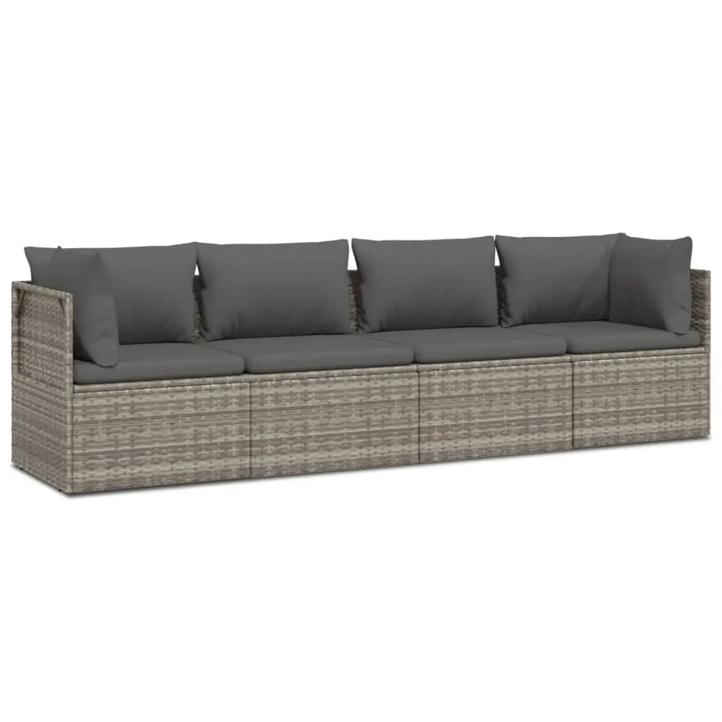 4 Piece Garden Lounge Set with Cushions Grey Poly Rattan 3157366 - Furniture