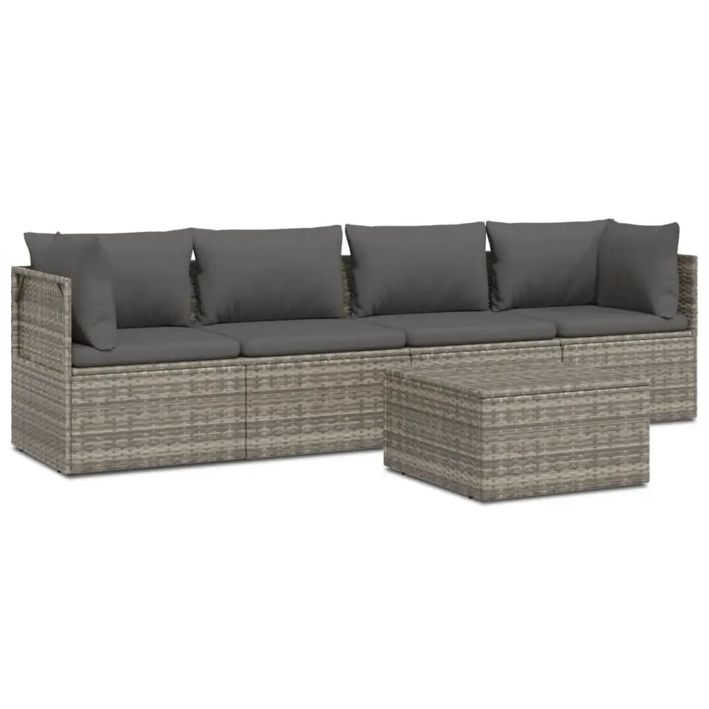 5 Piece Garden Lounge Set with Cushions Grey Poly Rattan 3157367 - Furniture