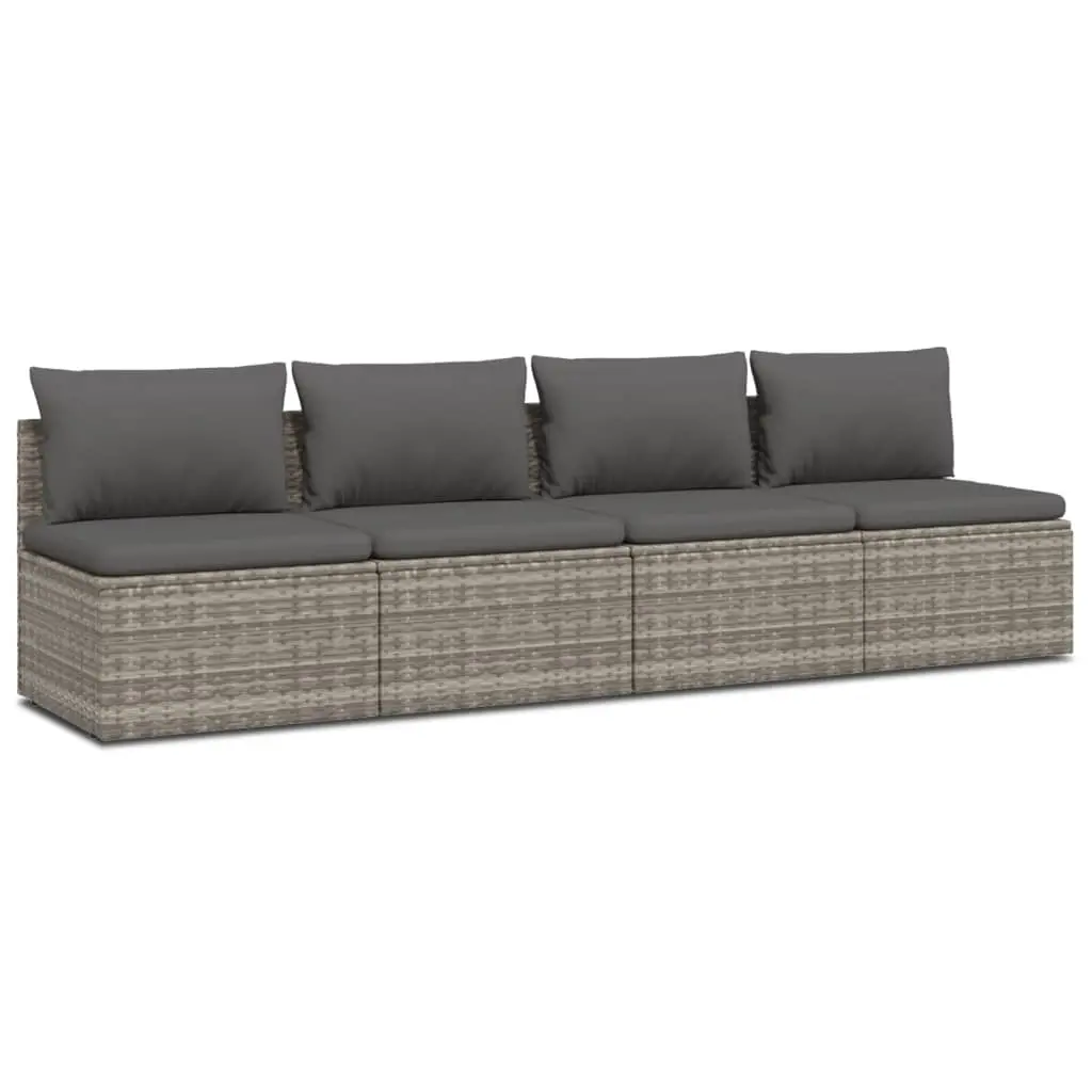 4 Piece Garden Lounge Set with Cushions Grey Poly Rattan 3157369 - Furniture