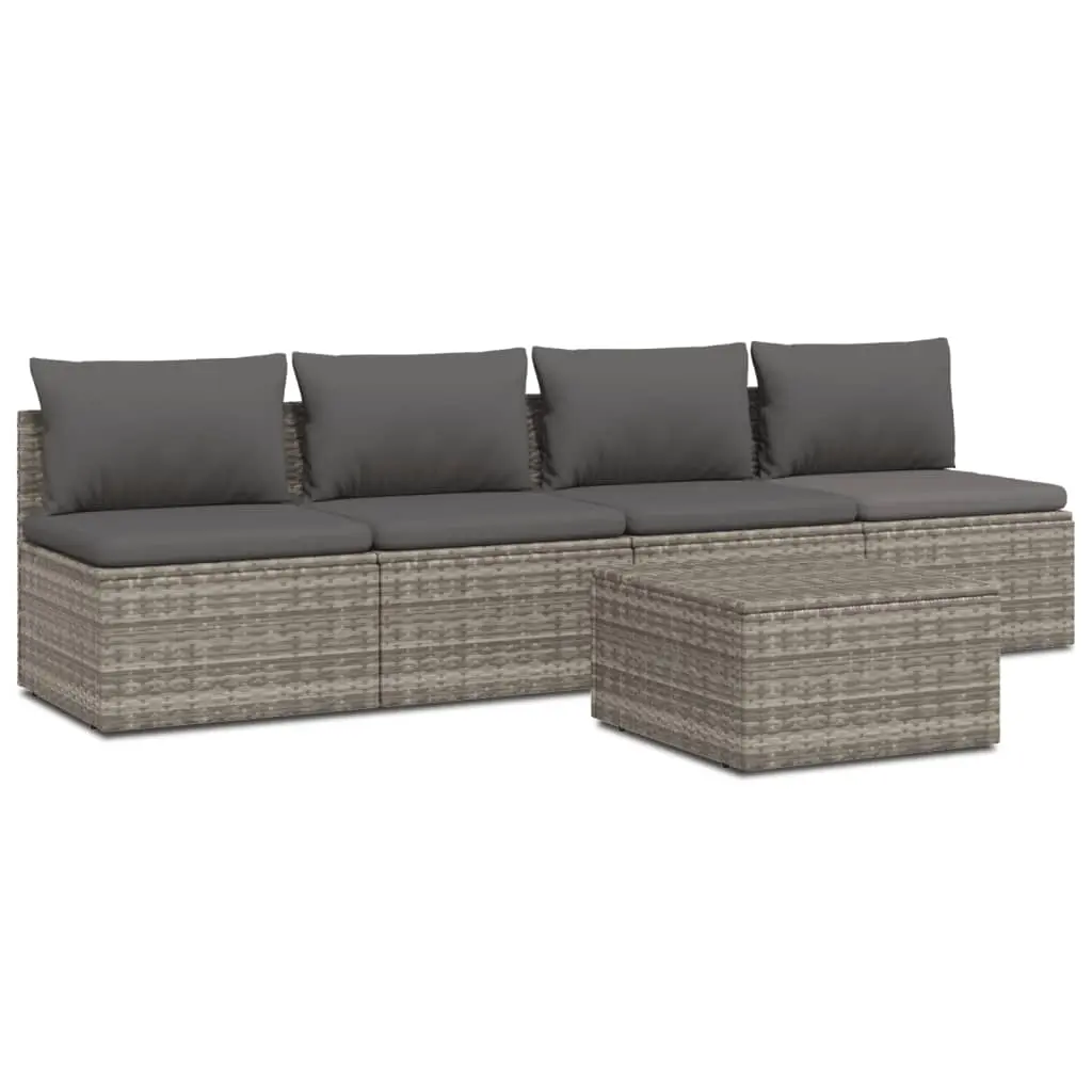 5 Piece Garden Lounge Set with Cushions Grey Poly Rattan 3157370 - Furniture