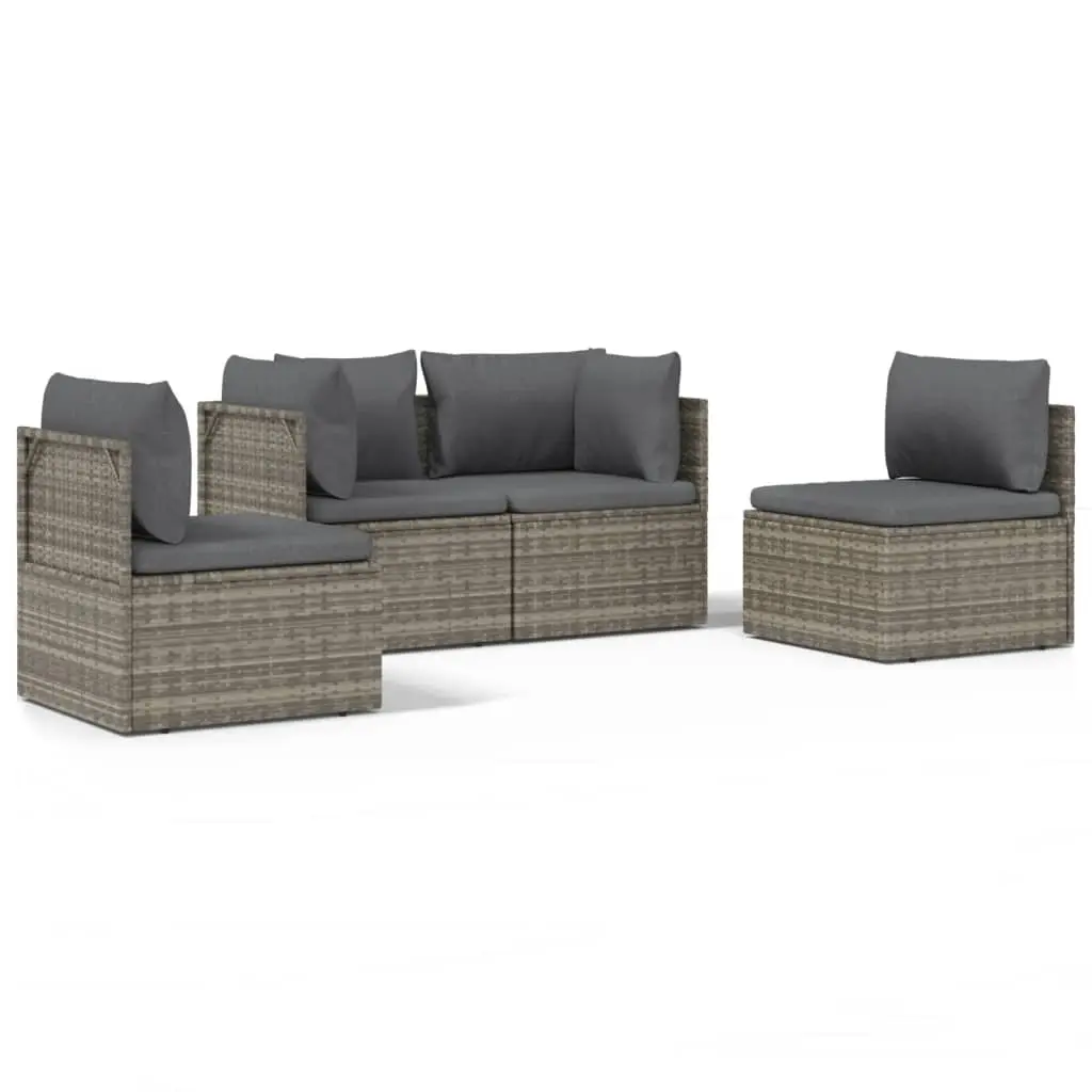 4 Piece Garden Lounge Set with Cushions Grey Poly Rattan 3157371 - Furniture