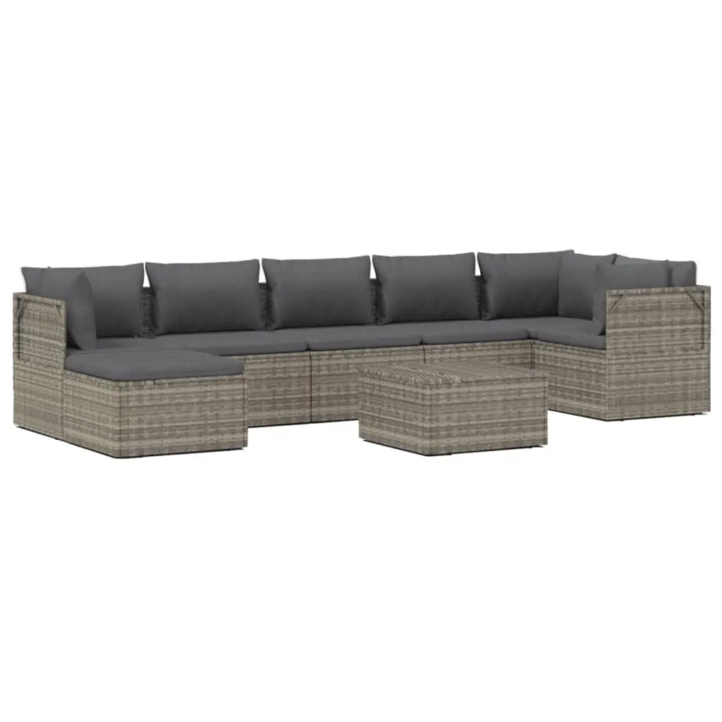 8 Piece Garden Lounge Set with Cushions Grey Poly Rattan 3157386 - Furniture