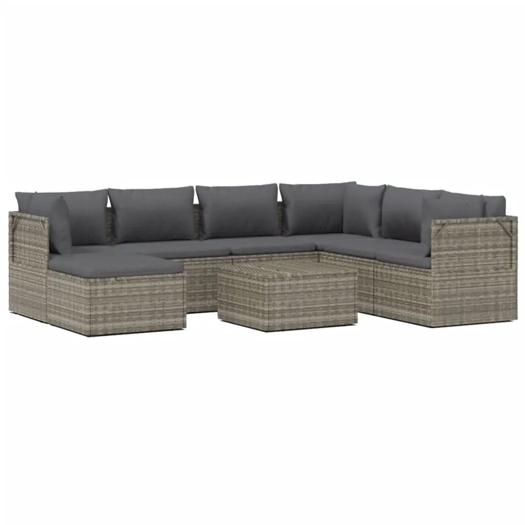 8 Piece Garden Lounge Set with Cushions Grey Poly Rattan 3157388 - Furniture