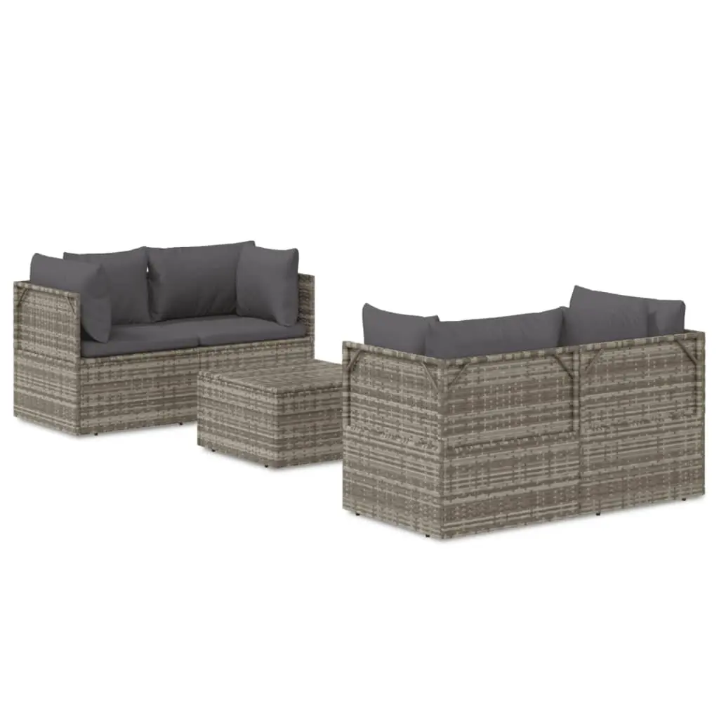 5 Piece Garden Lounge Set with Cushions Grey Poly Rattan 3157480 - Furniture