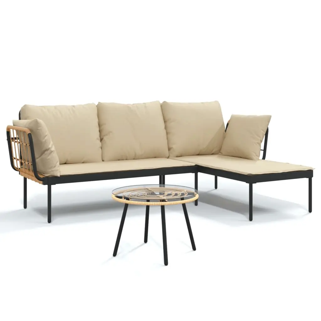 3 Piece Garden Lounge Set with Beige Cushions Poly Rattan 364108 - Furniture