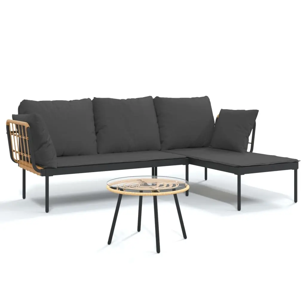 3 Piece Garden Lounge Set with Dark Grey Cushions Poly Rattan 364109 - Furniture