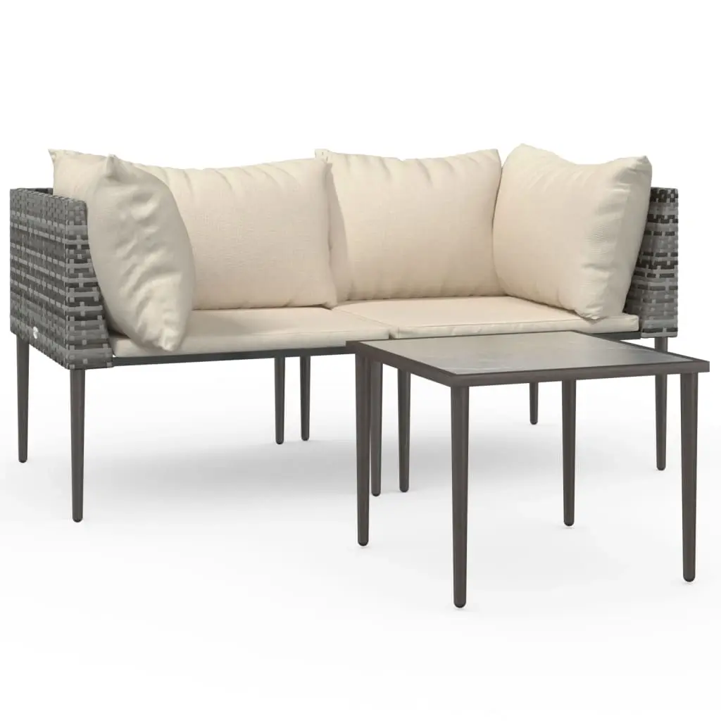 3 Piece Garden Lounge Set with Cushions Grey Poly Rattan 364127 - Furniture