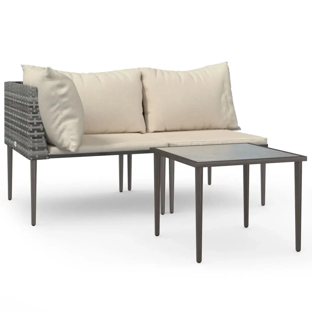 3 Piece Garden Lounge Set with Cushions Grey Poly Rattan 364129 - Furniture