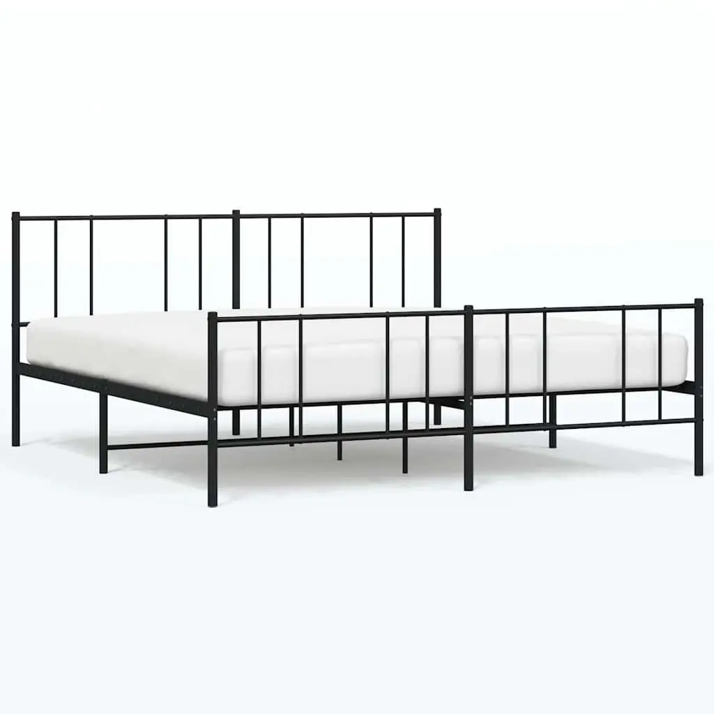 Metal Bed Frame without Mattress with Footboard Black 183x203 cm King 352502 - Furniture