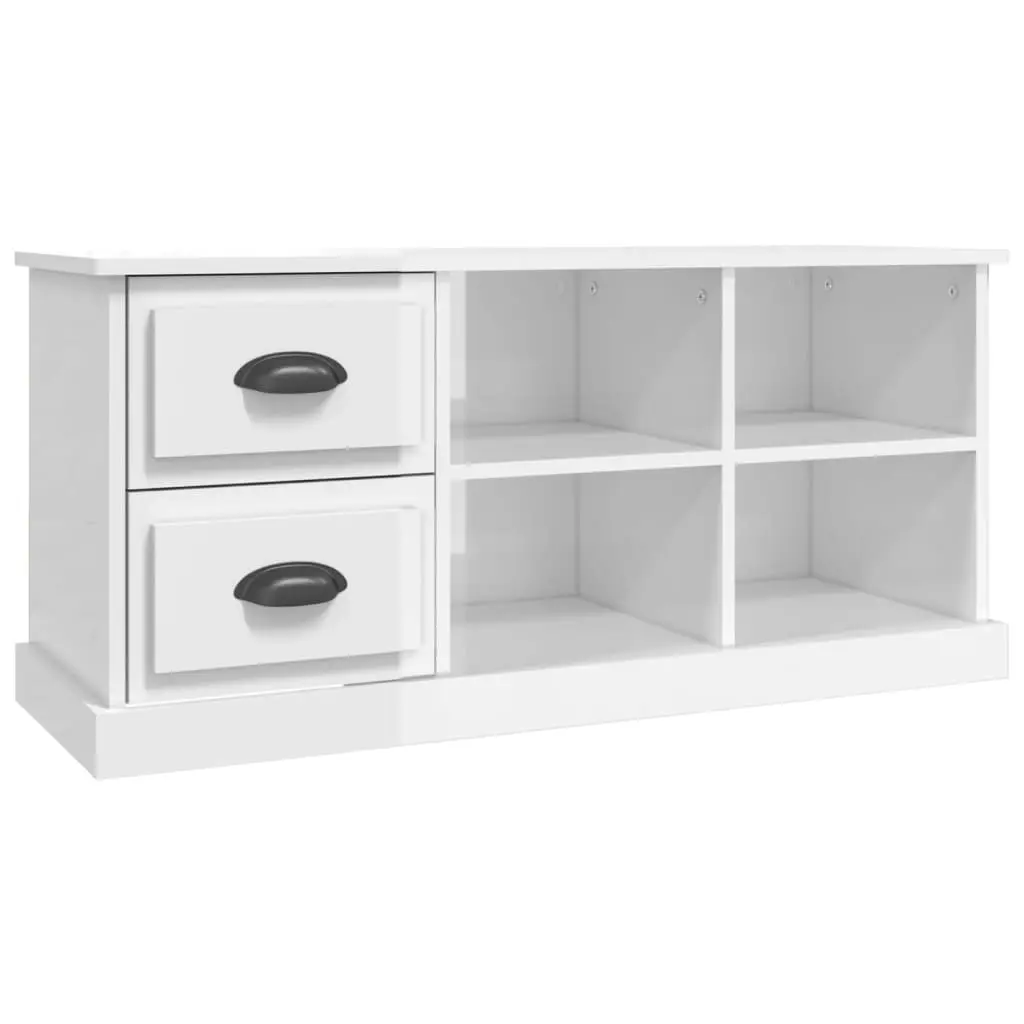 TV Cabinet High Gloss White 102x35.5x47.5 cm Engineered Wood 816178 - Furniture