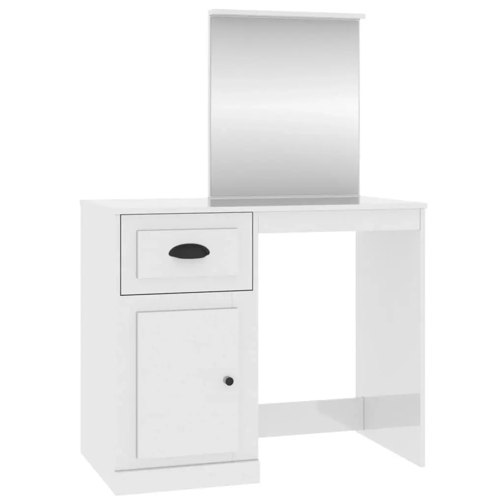 Dressing Table with Mirror High Gloss White 90x50x132.5 cm Engineered Wood 816762 - Furniture