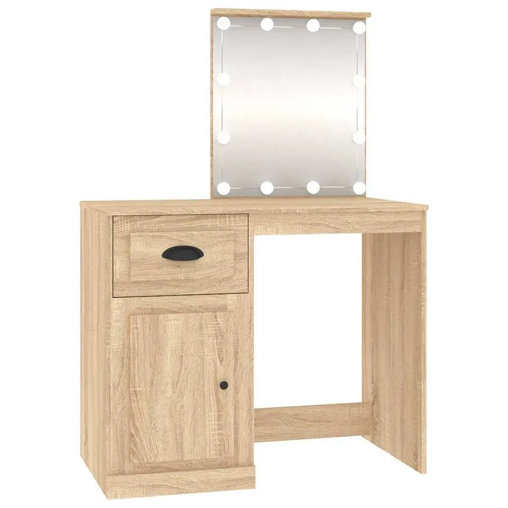 Dressing Table with LED Sonoma Oak 90x50x132.5 cm Engineered Wood 816771 - Furniture