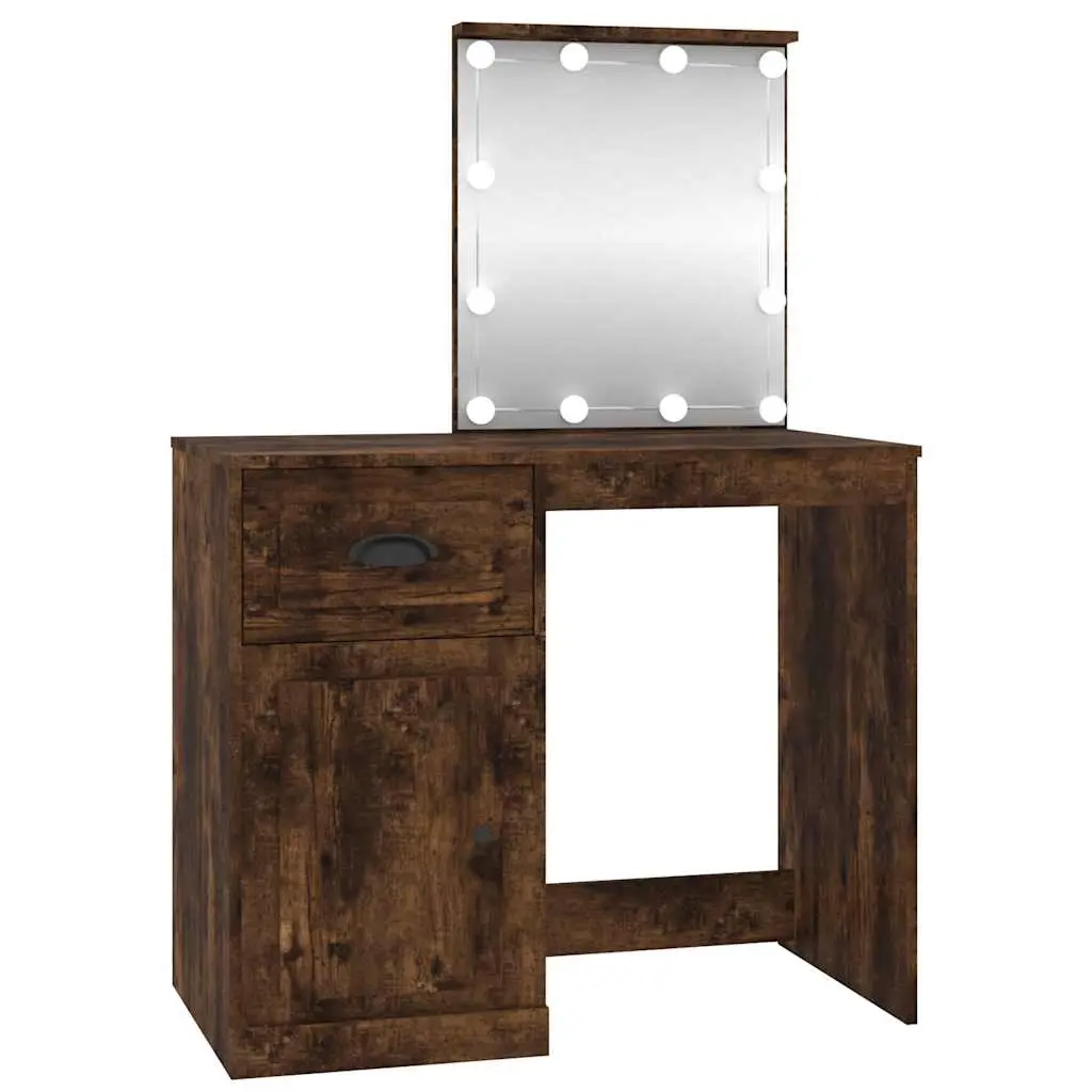 Dressing Table with LED Smoked Oak 90x50x132.5 cm Engineered Wood 816773 - Furniture