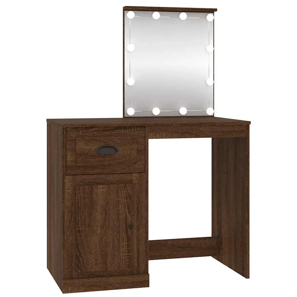 Dressing Table with LED Brown Oak 90x50x132.5 cm Engineered Wood 816775 - Furniture