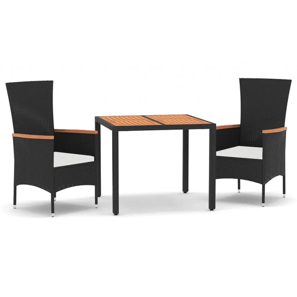 3 Piece Garden Dining Set with Cushions Black Poly Rattan 3157528 - Furniture