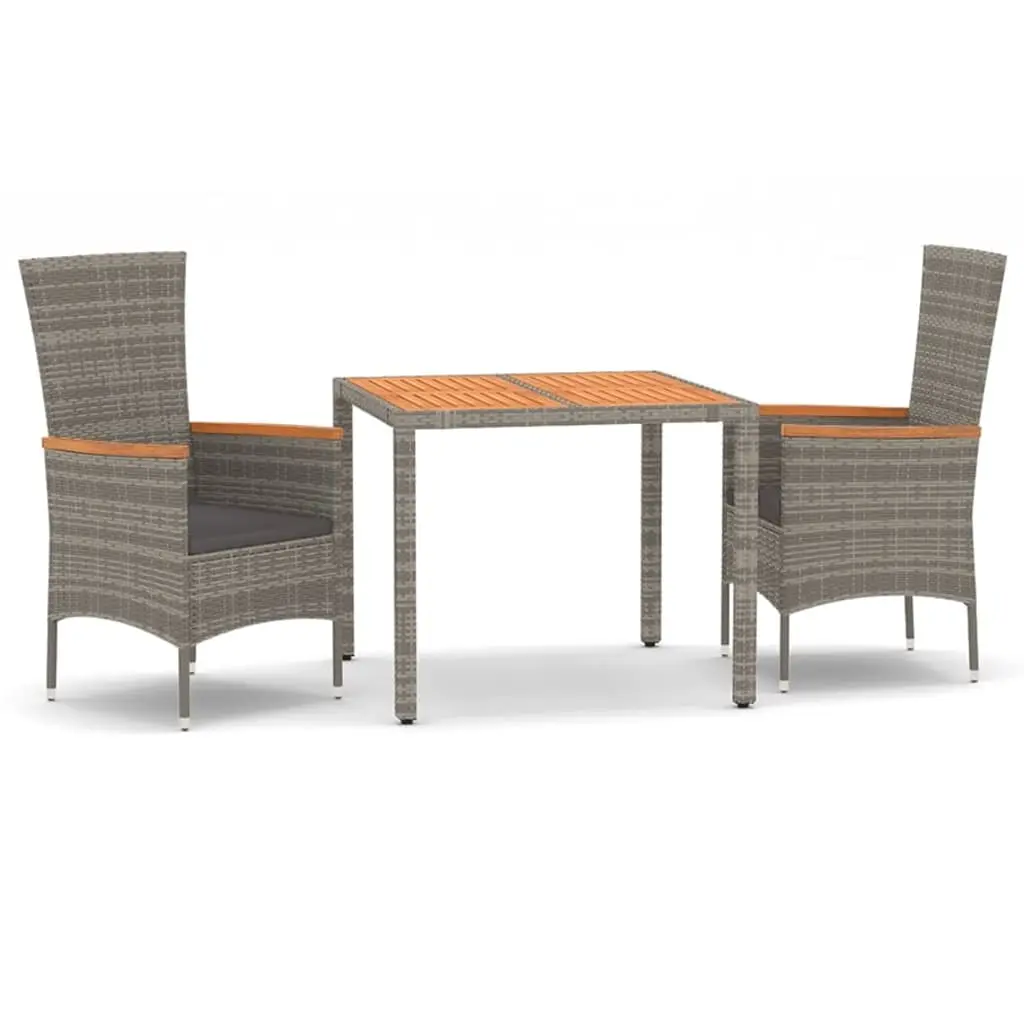 3 Piece Garden Dining Set with Cushions Grey Poly Rattan 3157534 - Furniture