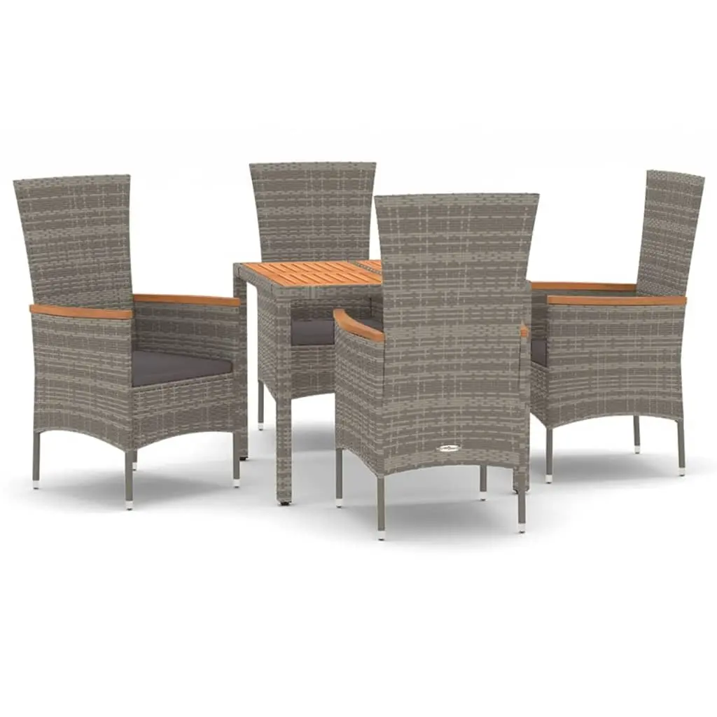 5 Piece Garden Dining Set with Cushions Grey Poly Rattan 3157535 - Furniture