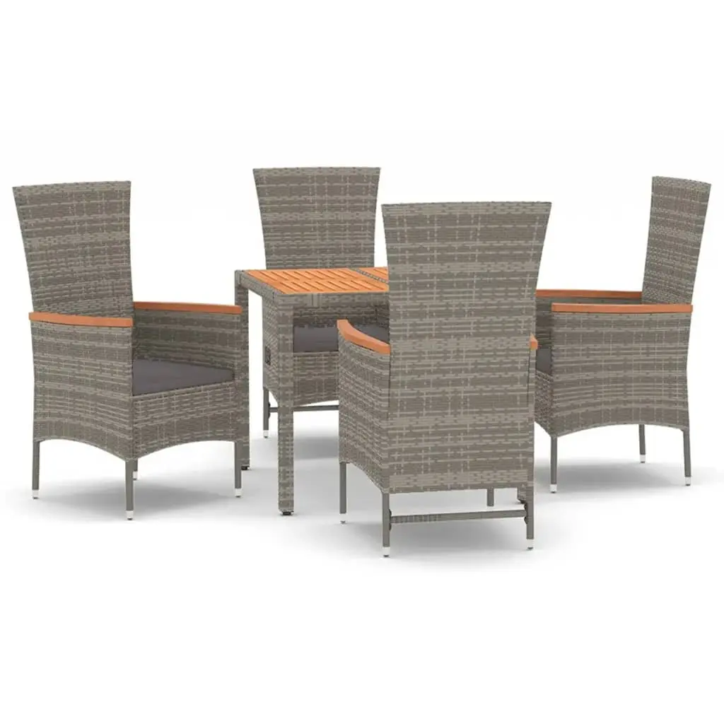 5 Piece Garden Dining Set with Cushions Grey Poly Rattan 3157536 - Furniture