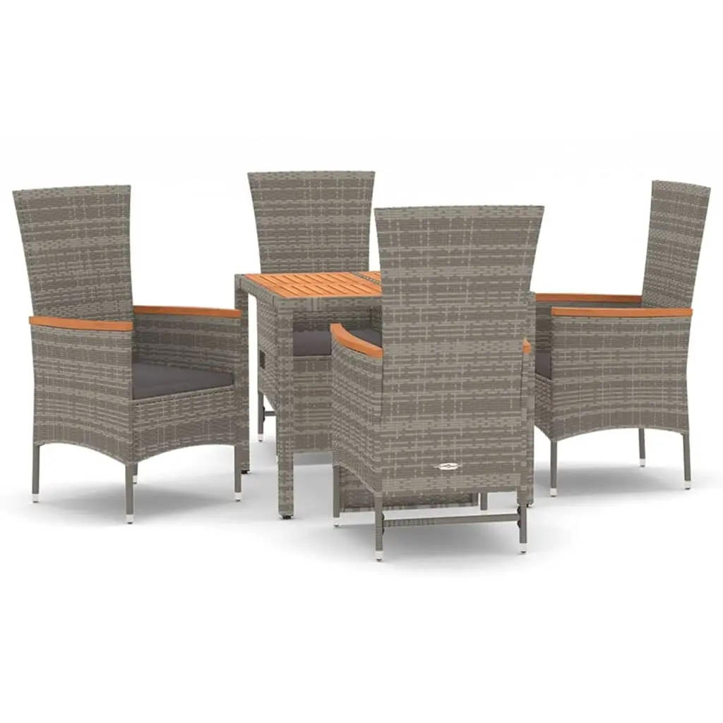 5 Piece Garden Dining Set with Cushions Grey Poly Rattan 3157537 - Furniture