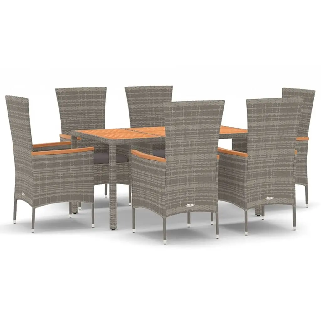 7 Piece Garden Dining Set with Cushions Grey Poly Rattan 3157539 - Furniture