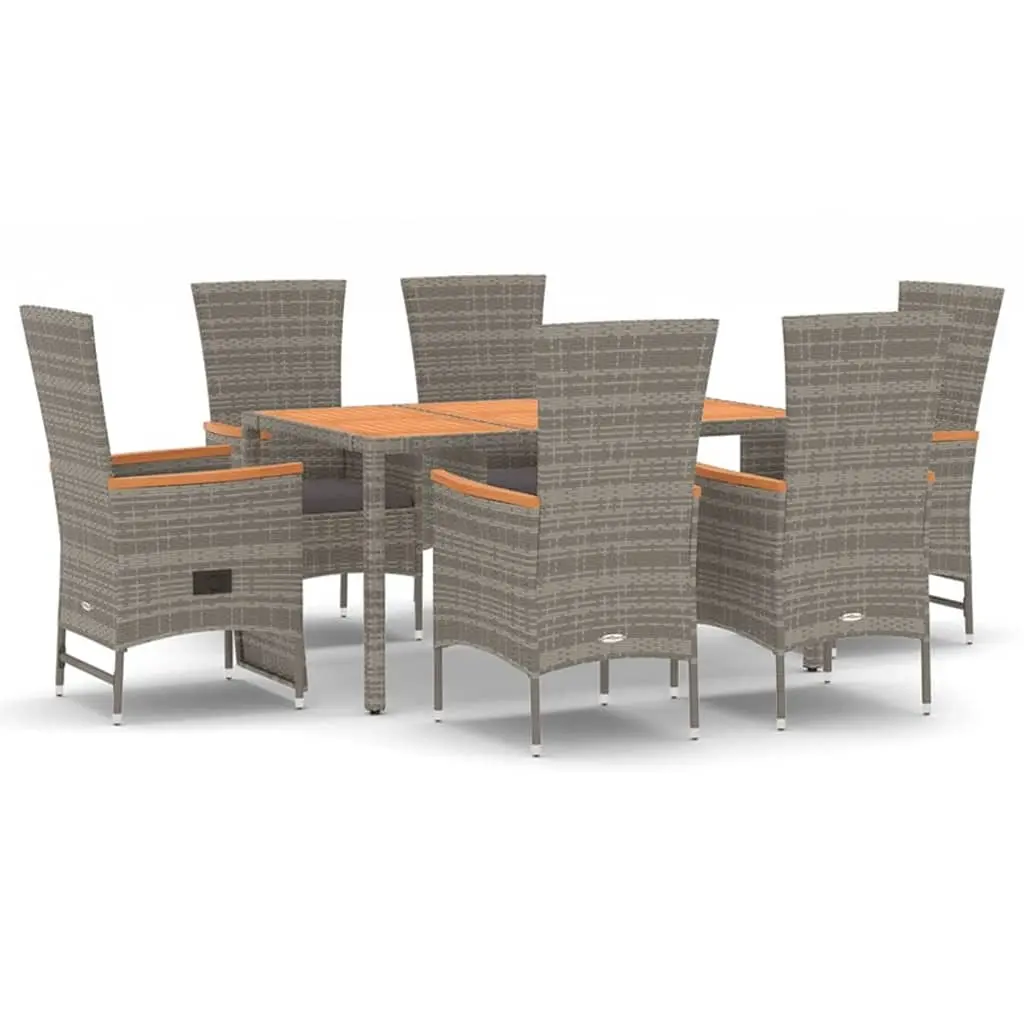 7 Piece Garden Dining Set with Cushions Grey Poly Rattan 3157541 - Furniture