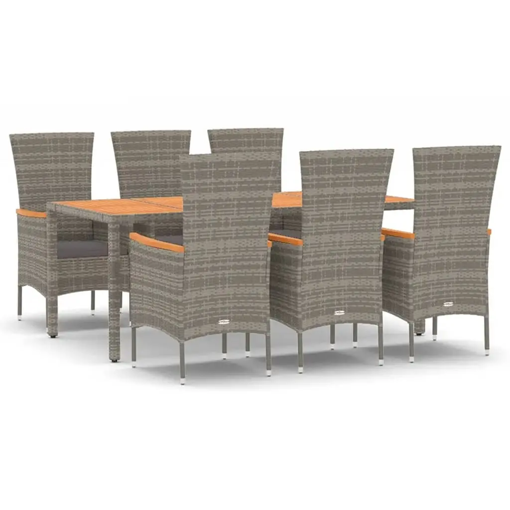 7 Piece Garden Dining Set with Cushions Grey Poly Rattan 3157542 - Furniture