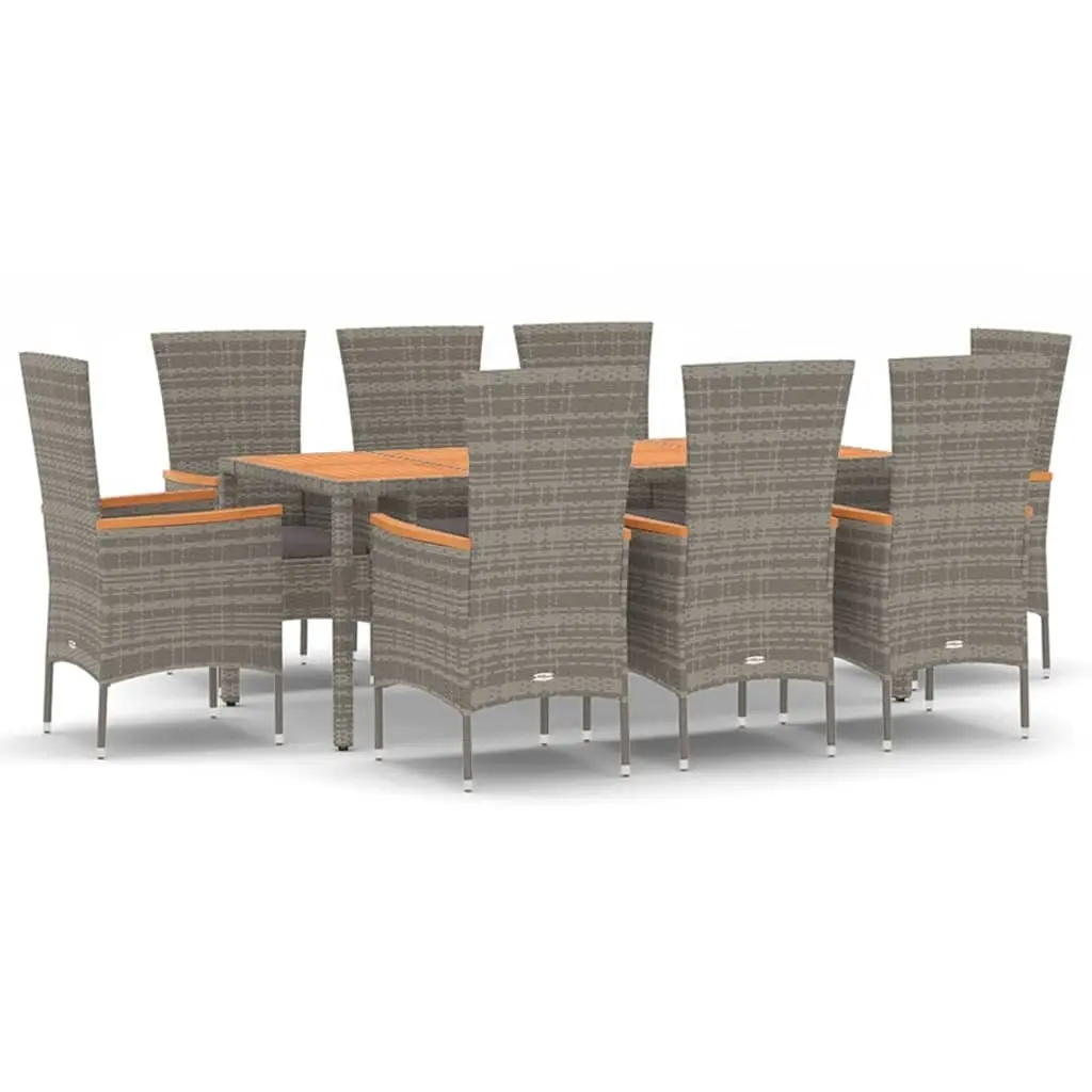 9 Piece Garden Dining Set with Cushions Grey Poly Rattan 3157543 - Furniture