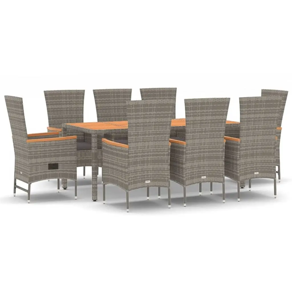 9 Piece Garden Dining Set with Cushions Grey Poly Rattan 3157544 - Furniture