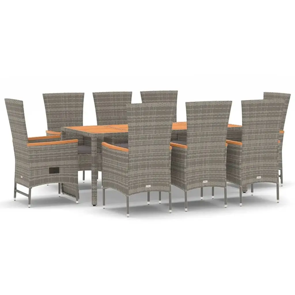 9 Piece Garden Dining Set with Cushions Grey Poly Rattan 3157545 - Furniture