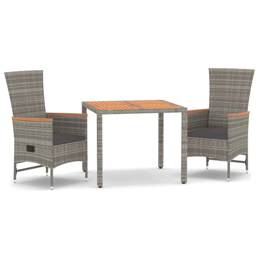 3 Piece Garden Dining Set with Cushions Grey Poly Rattan 3157546 - Furniture