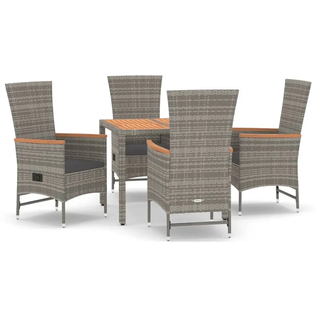 5 Piece Garden Dining Set with Cushions Grey Poly Rattan 3157547 - Furniture