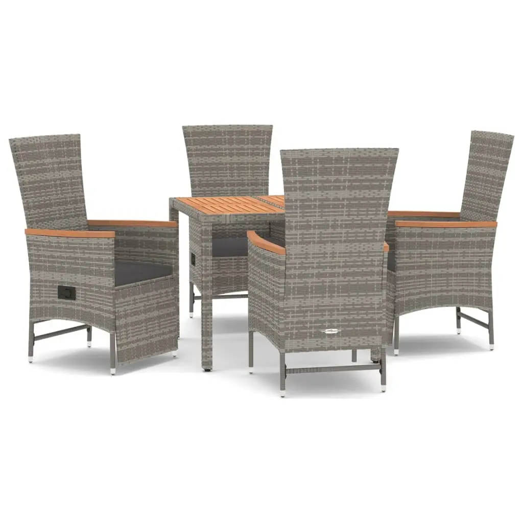 5 Piece Garden Dining Set with Cushions Grey Poly Rattan 3157548 - Furniture