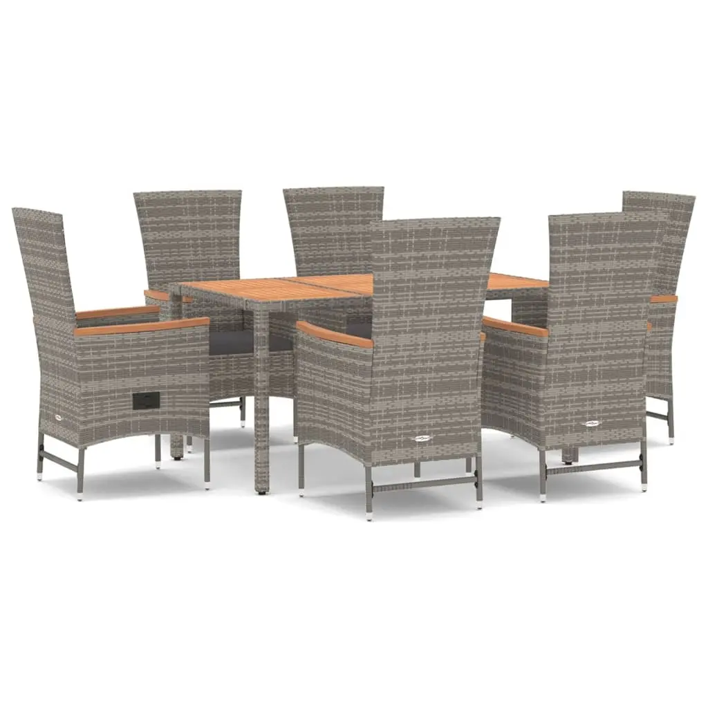 7 Piece Garden Dining Set with Cushions Grey Poly Rattan 3157550 - Furniture