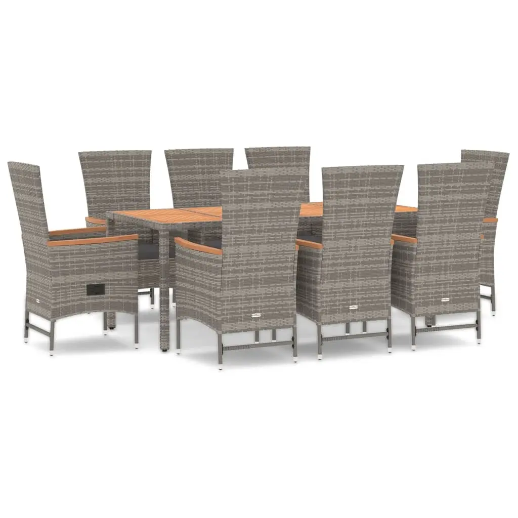 9 Piece Garden Dining Set with Cushions Grey Poly Rattan 3157553 - Furniture