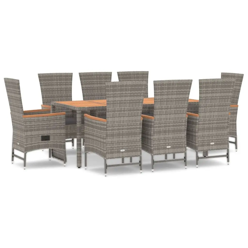 9 Piece Garden Dining Set with Cushions Grey Poly Rattan 3157554 - Furniture