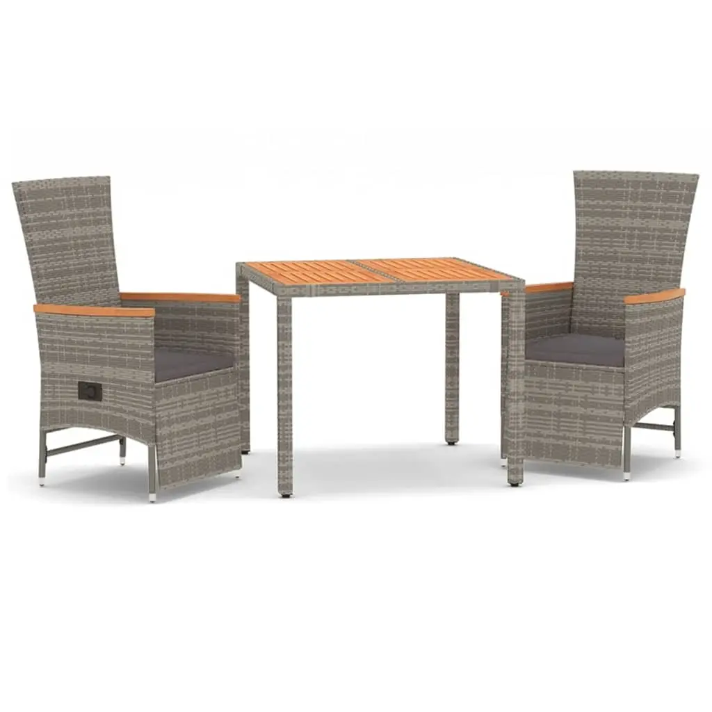 3 Piece Garden Dining Set with Cushions Grey Poly Rattan 3157555 - Furniture