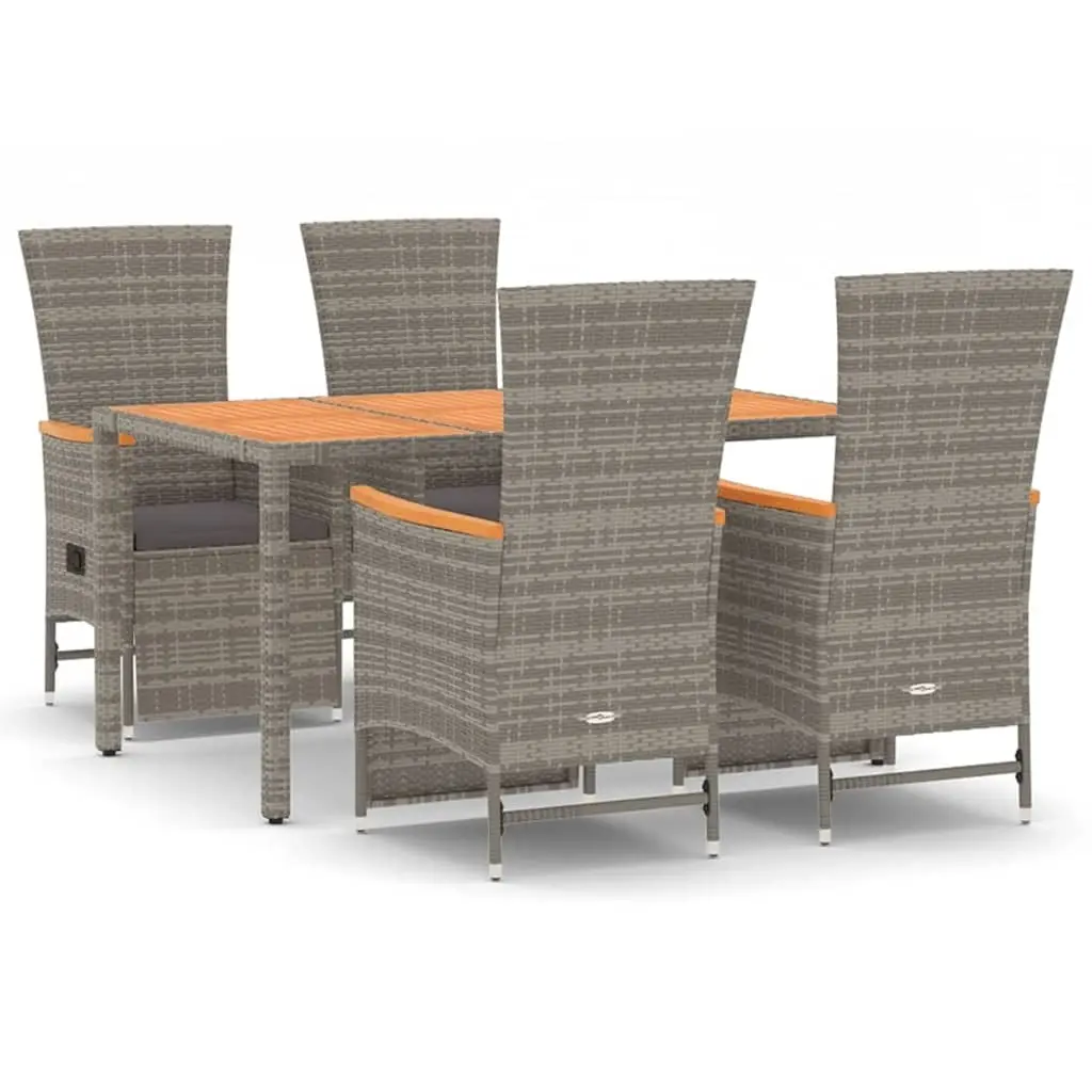 5 Piece Garden Dining Set with Cushions Grey Poly Rattan 3157557 - Furniture