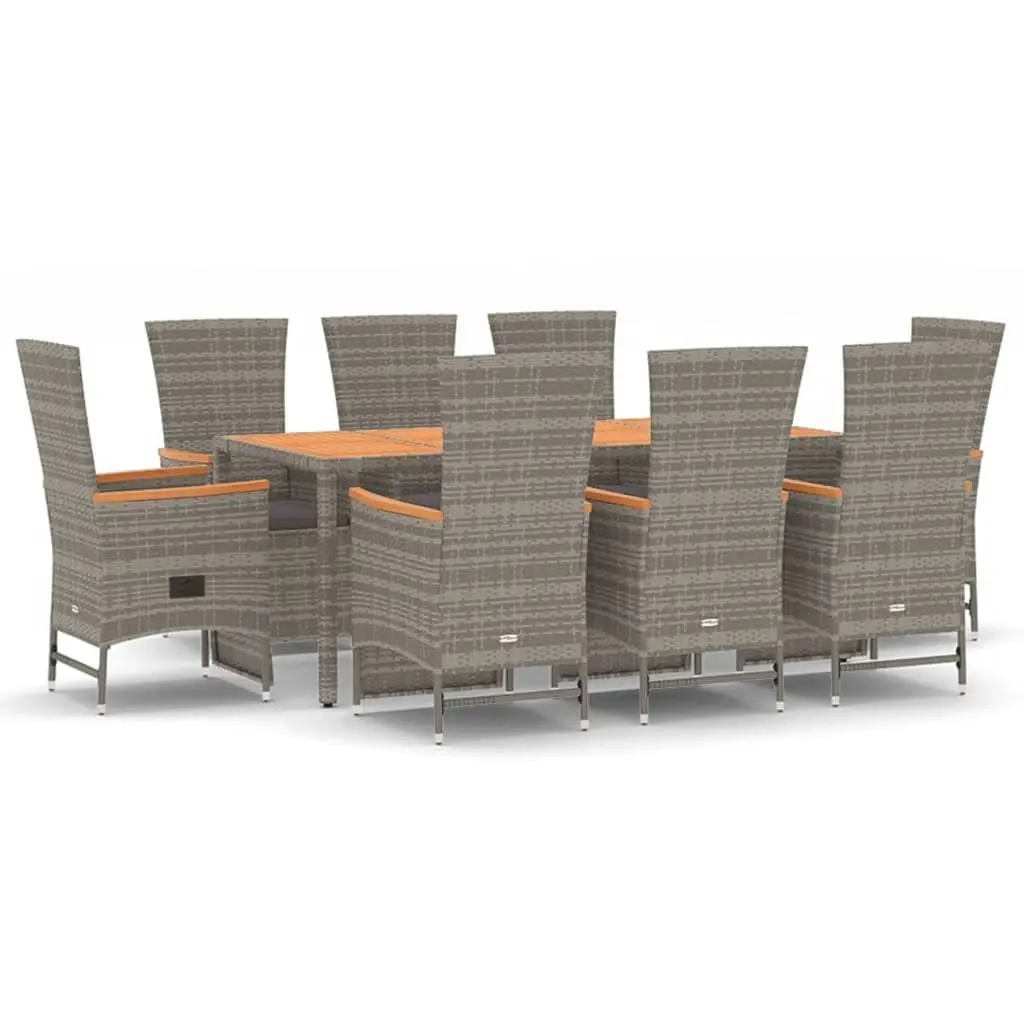 9 Piece Garden Dining Set with Cushions Grey Poly Rattan 3157560 - Furniture