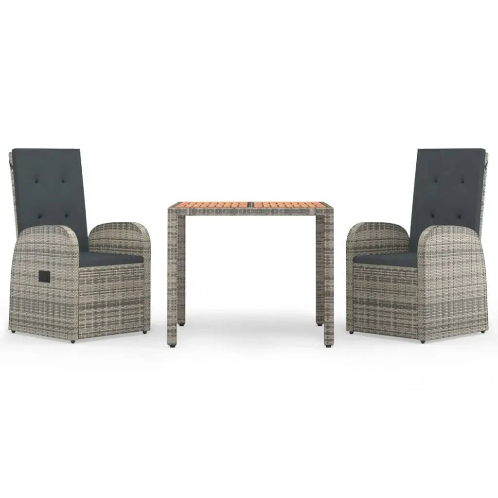 3 Piece Garden Dining Set with Cushions Grey Poly Rattan 3157582 - Furniture